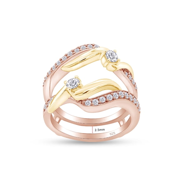 AFFY 0.50CT Moissanite Diamond Two Tone Wedding Ring Guard Enhancer 14K Rose Gold over Silver-8.5