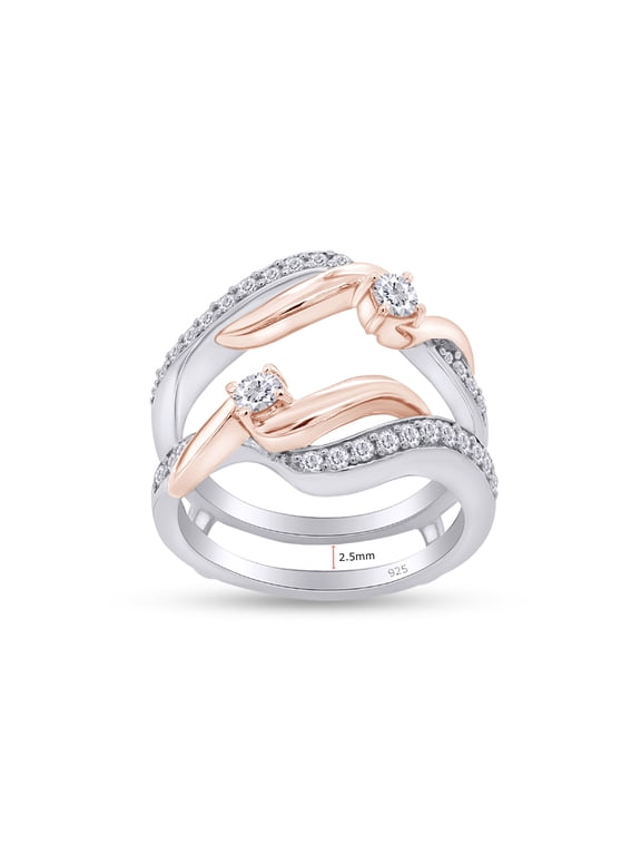0.50CT Moissanite Diamond Two Tone Wedding Ring Guard Enhancer 14K White Gold over Silver-4
