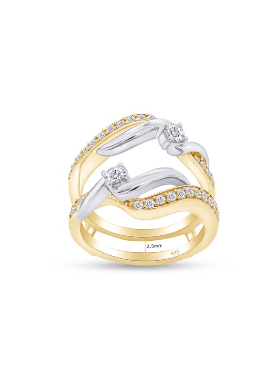 0.50CT Moissanite Diamond Two Tone Wedding Ring Guard Enhancer 14K Yellow Gold over Silver-10