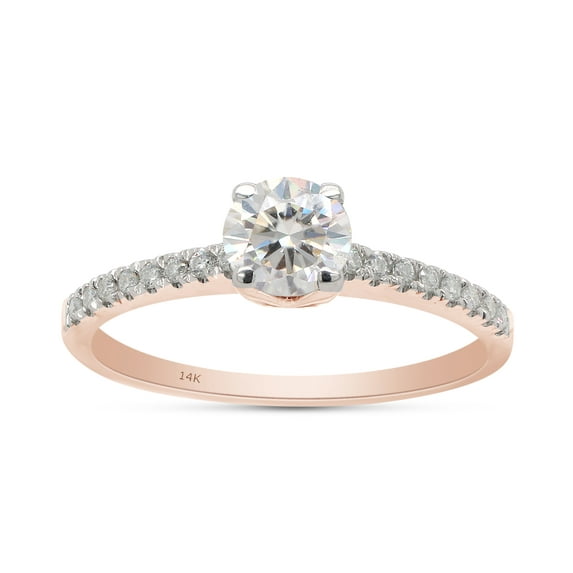 AFFY 0.50CT Round Lab Created Moissanite Diamond Solitaire Engagement Ring for Women in 14K Solid Rose Gold-7.5