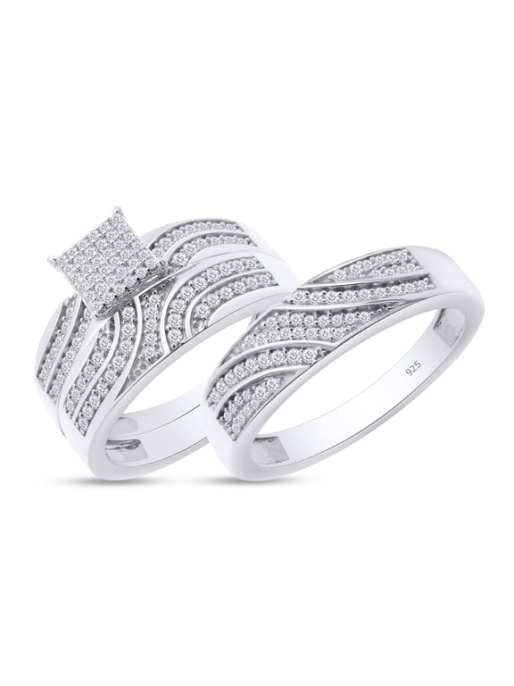 0.50CT Round Moissanite Diamond Men & Women's Engagement Trio Ring Set 14K White Gold over Silver Size: Women-10 & Men-12