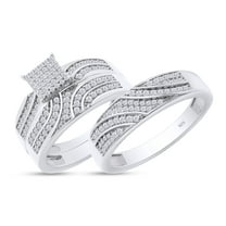 AFFY 0.50CT Round Moissanite Diamond Men & Women's Engagement Trio Ring Set 14K White Gold over Silver Size: Women-4 & Men-7