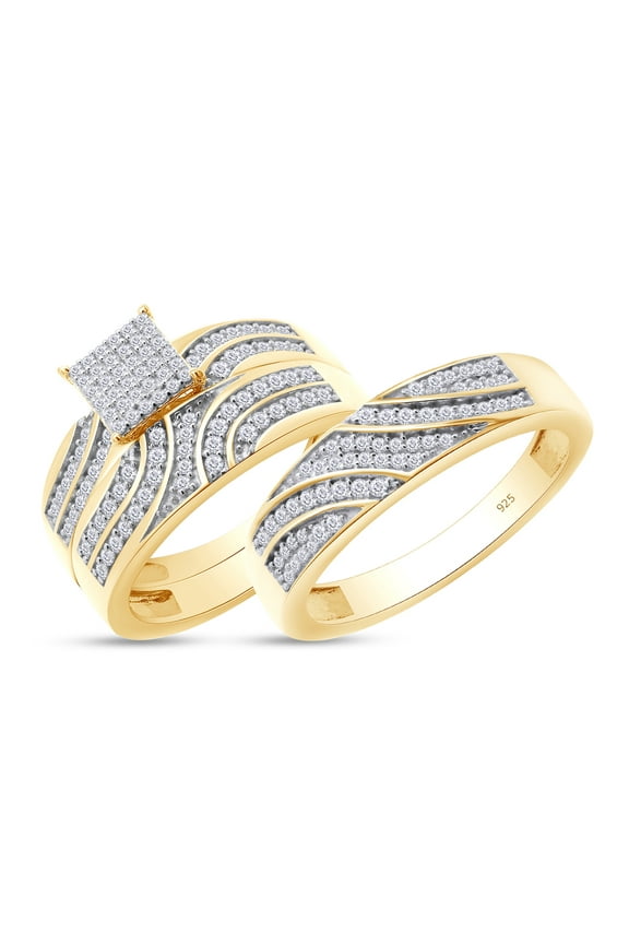 0.50CT Round Moissanite Diamond Men & Women's Engagement Trio Ring Set 14K Yellow Gold over Silver Size: Women-4 & Men-13