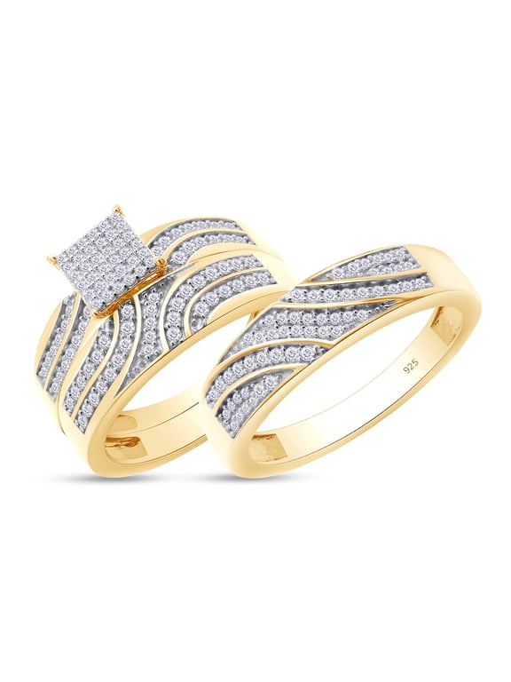 0.50CT Round Moissanite Diamond Men & Women's Engagement Trio Ring Set 14K Yellow Gold over Silver Size: Women-8.5 & Men-10.5