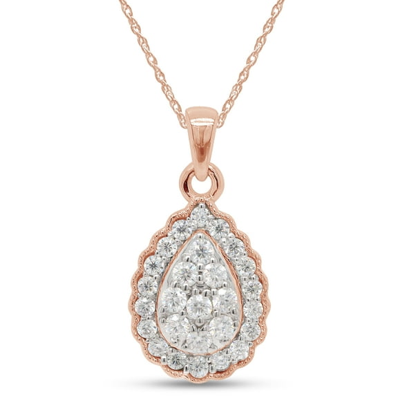 AFFY 0.50CT Round Moissanite Diamond Teardrop Pendant Necklace for Women 14K Rose Gold over Siver