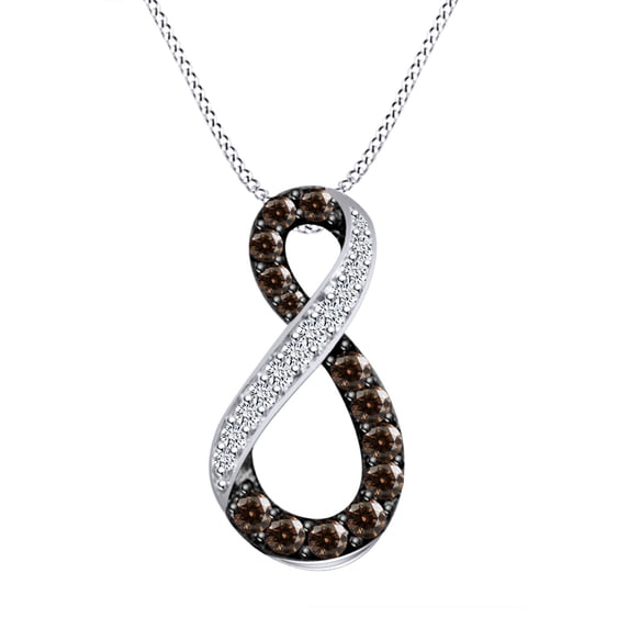 AFFY 0.51 Carats Round Cut White & Champagne Natural Diamond Infinity Pendant Necklace 10k Solid White Gold