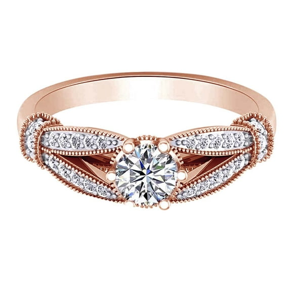 AFFY 0.51 Ct White Natural Diamond Halo Engagement Ring in 14k Rose Gold Ring Size - 8