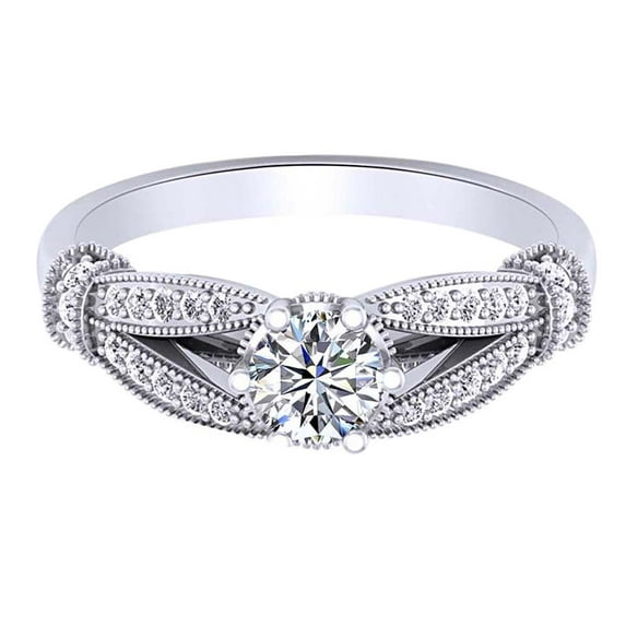 AFFY 0.51 Ct White Natural Diamond Halo Engagement Ring in 14k White Gold Ring Size - 4.5