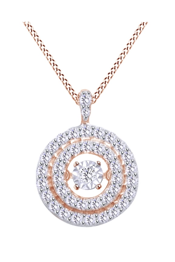 0.6 CT Round Dancing White Natural Diamond Circle Pendant Necklace In 14k Rose Gold