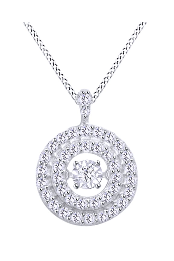 0.6 CT Round Dancing White Natural Diamond Circle Pendant Necklace In 14k White Gold