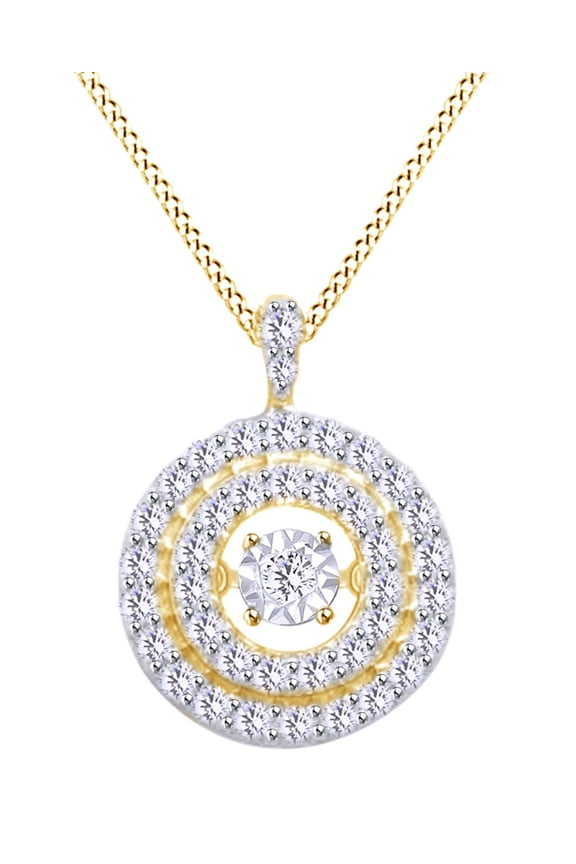 0.6 CT Round Dancing White Natural Diamond Circle Pendant Necklace In 14k Yellow Gold