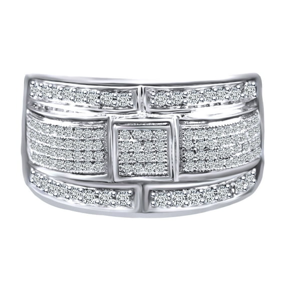 AFFY 0.65 Carat (Ctw) Round Shape White Natural Diamond Men's Anniversary Ring 10k Solid White Gold Ring Size-12