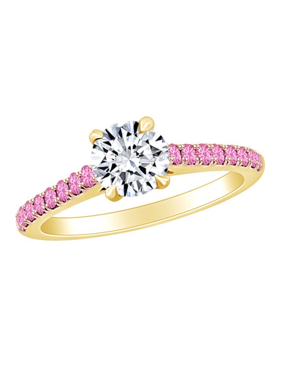 0.7 Carat (Ctw) White Natural Diamond & Simulated Tourmaline Solitaire Engagement Ring In 14k Solid Yellow Gold Ring Size-7