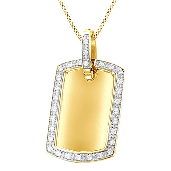 AFFY 0.70 Ct Round Cut Natural Diamond Dog Tag Pendant Necklace In 14K Solid Yellow Gold