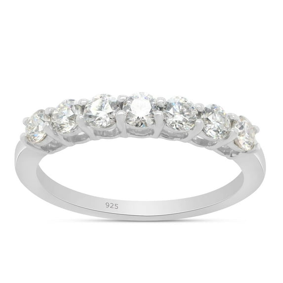 AFFY 0.70CT Moissanite Diamond Half Eternity Wedding Band Ring for Women 14K White Gold over Silver-4