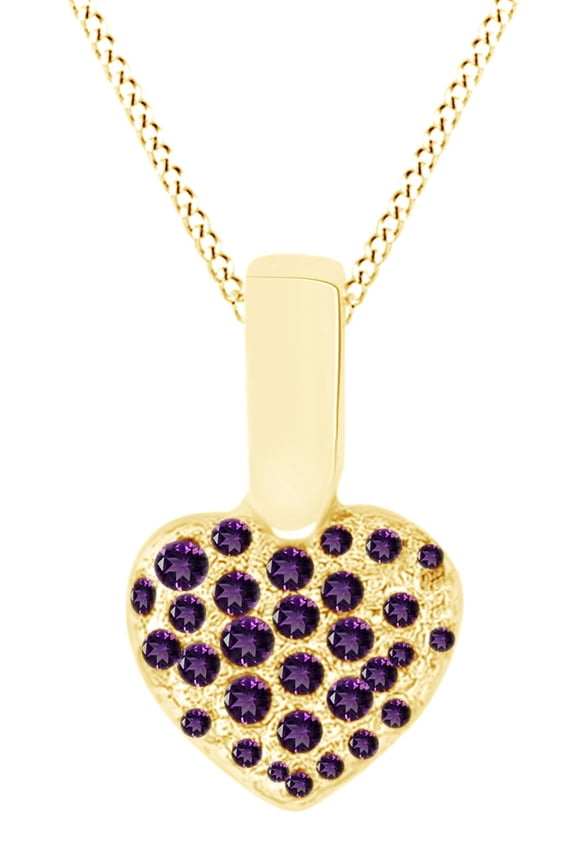 0.75 CT Round Cut Simulated Amethyst Heart Promise Pendant Necklace In 14k Yellow Gold