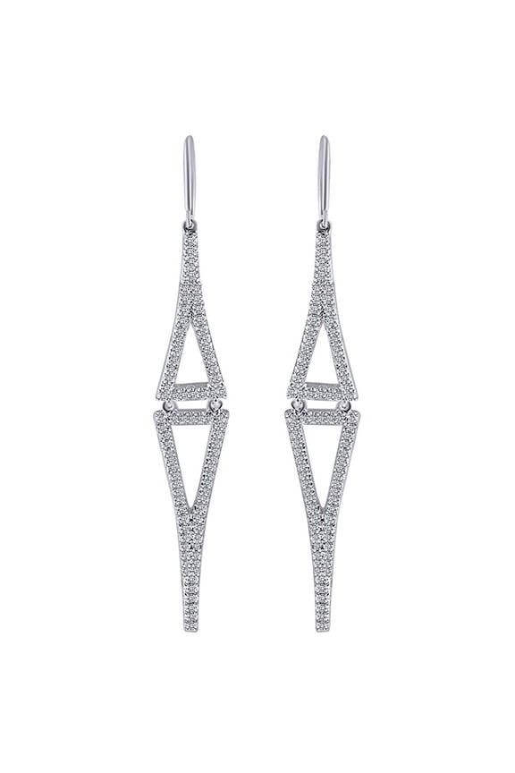 0.75 Cttw Round Shape White Natural Diamond Triangle Dangle Earrings In 18K Solid White Gold