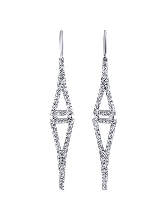 0.75 Cttw Round Shape White Natural Diamond Triangle Dangle Earrings In 18K Solid White Gold
