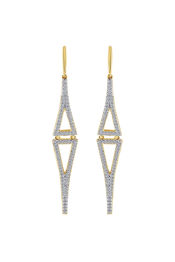 0.75 Cttw Round Shape White Natural Diamond Triangle Dangle Earrings In 18K Solid Yellow Gold