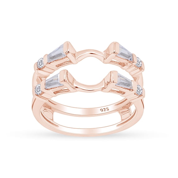AFFY 0.75CT Tapered & Round White Cubic Zirconia Guard Enhancer Ring 14K Rose Gold over Silver-6.5