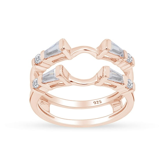 AFFY 0.75CT Tapered & Round White Cubic Zirconia Guard Enhancer Ring 14K Rose Gold over Silver-8.5