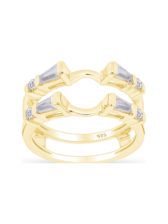 0.75CT Tapered & Round White Cubic Zirconia Guard Enhancer Ring 14K Yellow Gold over Silver-8