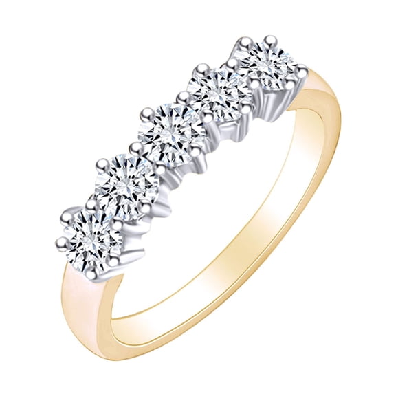 AFFY 0.8 Carat (Ctw) Round Cut White Natural Diamond Five Stone Eternity Band Ring In 14k Solid Yellow Gold Ring Size-7.5