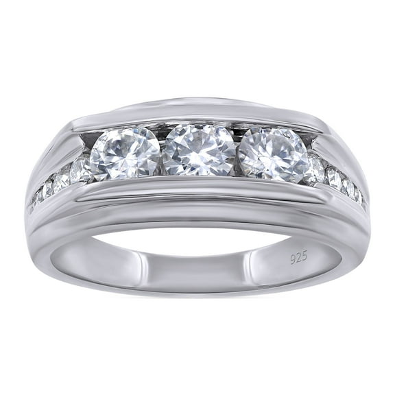 AFFY 0.85CT Moissanite Diamond Channel Set Men's Wedding Band Ring in 14K White Gold over Silver-8