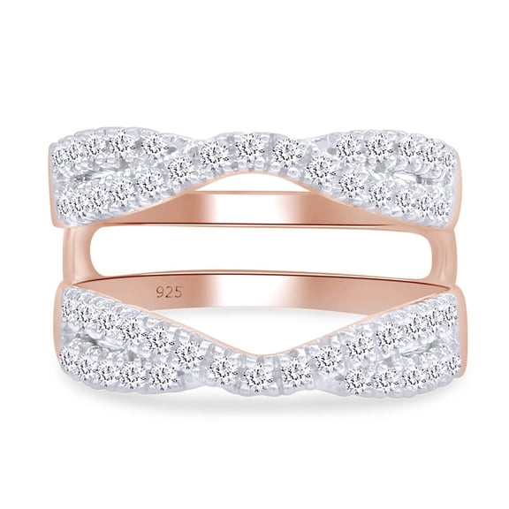 AFFY 0.85CT Moissanite Diamond Infinity Wedding Ring Guard Enhancer in 14K Rose Gold over Silver-6