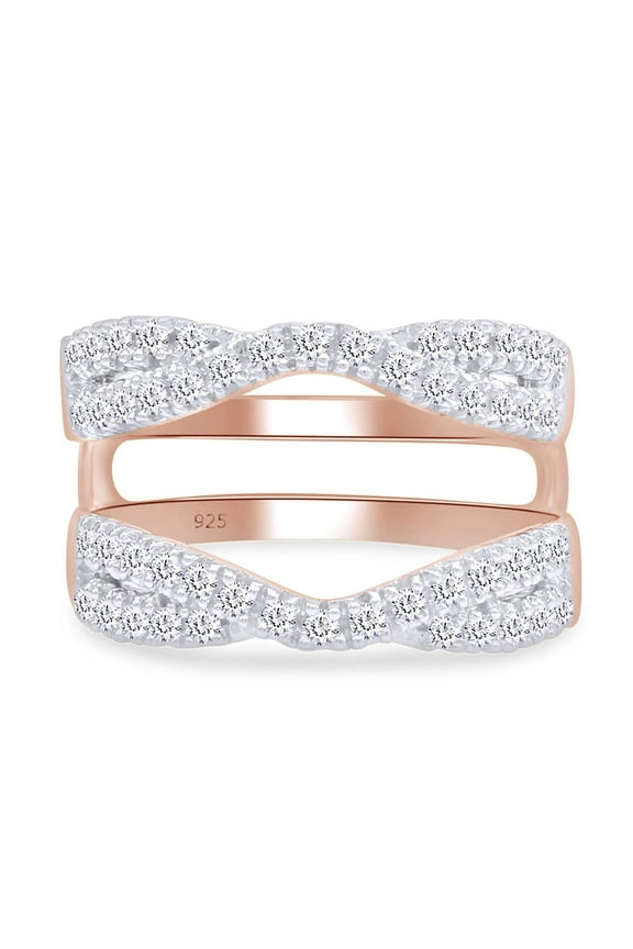 0.85CT Moissanite Diamond Infinity Wedding Ring Guard Enhancer in 14K Rose Gold over Silver-6