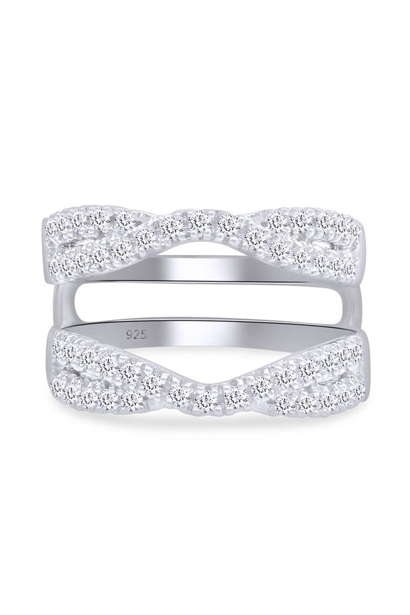 0.85CT Moissanite Diamond Infinity Wedding Ring Guard Enhancer in 14K White Gold over Silver-10.5
