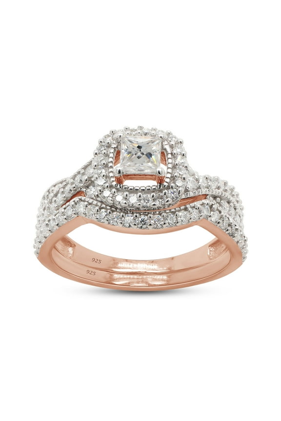 0.85CT Moissanite Diamond Wedding Engagement Bridal Set Ring in 14K Rose Gold over Silver-4
