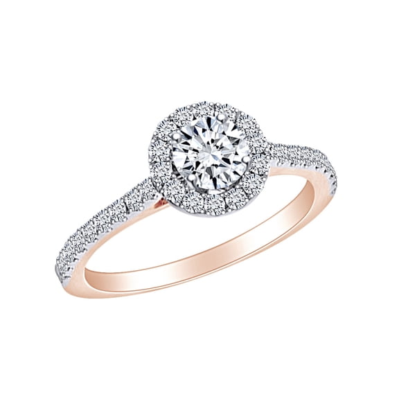 AFFY 0.9 Carat (Ctw) Round Shape White Natural Diamond Halo Cluster Engagement Ring In 14k Solid Rose Gold Ring Size-7.5