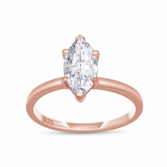 AFFY 0.90CT 10X5MM Marquise Moissanite Diamond Solitaire Ring for Women 14K Rose Gold over Silver-11