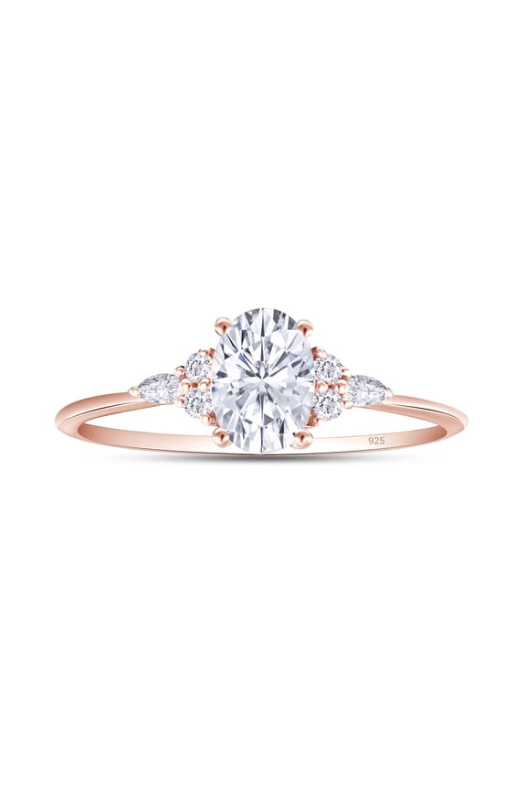 0.90CT Oval, Marquise & Round Moissanite Diamond Engagement Ring for Women 14K Rose Gold over Silver-4