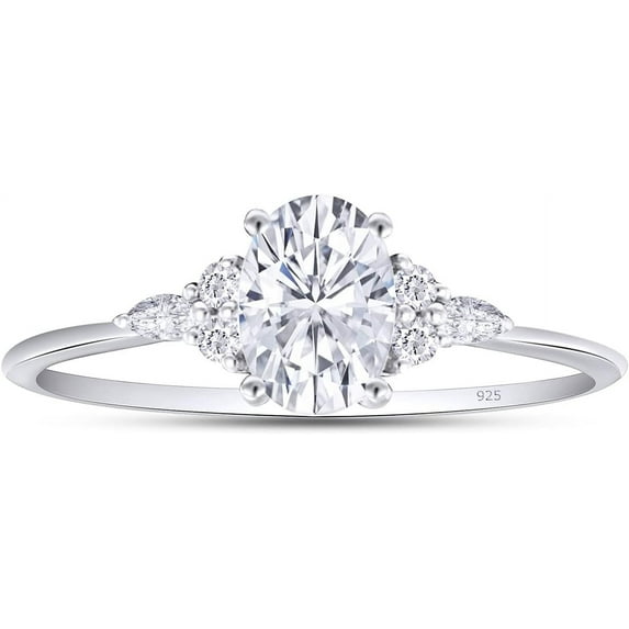 AFFY 0.90CT Oval, Marquise & Round Moissanite Diamond Engagement Ring for Women 14K White Gold over Silver-4