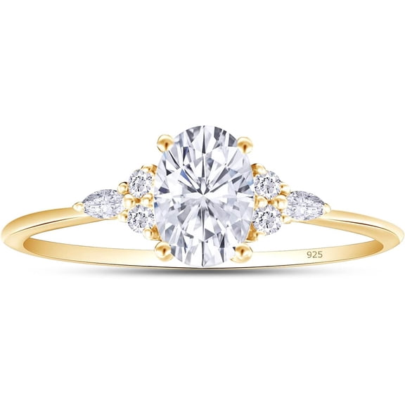 AFFY 0.90CT Oval, Marquise & Round Moissanite Diamond Engagement Ring for Women 14K Yellow Gold over Silver-5