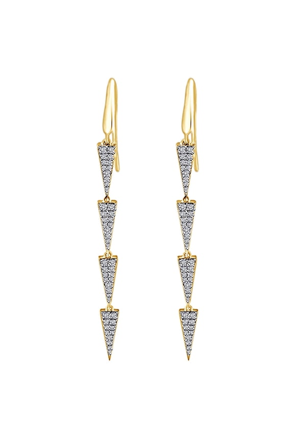 0.95 Cttw Round White Natural Diamond Triangle Dangle Earrings In 18K Solid Yellow Gold