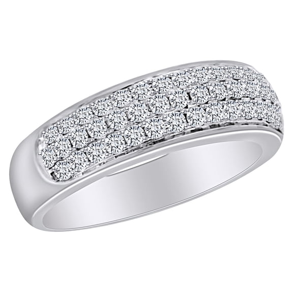 AFFY 1.00 Carat (Ctw) Round Shape White Natural Diamond Three Row Men's Band Ring 10k Solid Gold