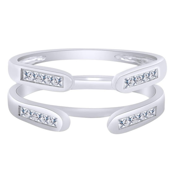 AFFY 1.00 Carat Princess Cut Sparkling Cubic Zirconia 14k White Gold Over Sterling Silver Solitaire Enhancer Guard Ring Size-6