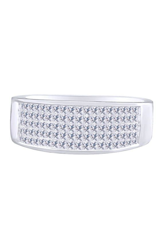 1.00 Carat Princess Shape White Natural Diamond Men's Multi Row Band Ring 14k Solid White Gold Ring Size-11