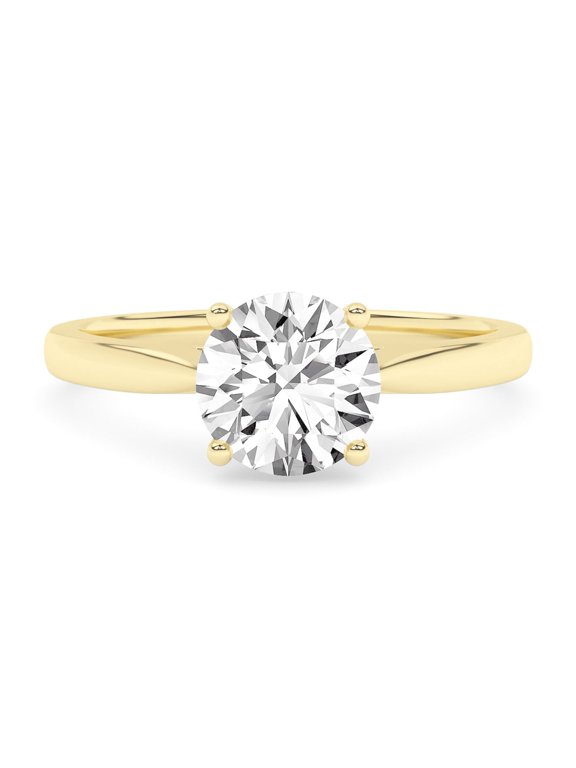 1.00 Carat (ctw) Solitaire Engagement Rings For Women, Round Lab Created Moissanite Promise Ring For Her In 10k Solid Yellow Gold | VVS1 Quality (1 ctw) Ring Size-7.5
