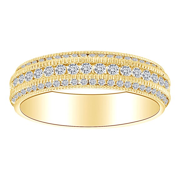 AFFY 1.00 Cttw Round Cut White Natural Diamond Eternity Band Ring In 10K Solid Yellow Gold