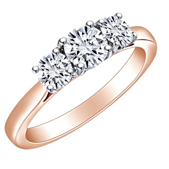 AFFY 1 1/2 Carat Round Shape White Natural Diamond Three Stone Engagement Ring In 14k Solid Rose Gold (1.50 Cttw) Ring Size-7.5