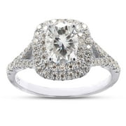 AFFY 1 1/2 ct. t.w Center 5X7MM Oval Cut Lab Created Moissanite Double Halo Engagement Ring In 14k White Gold Over Sterling Silver VVS1 Clarity, 1.50 Cttw Size -4