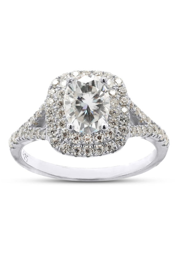 1 1/2 ct. t.w Center 5X7MM Oval Cut Lab Created Moissanite Diamond Double Halo Engagement Ring For Women In 14K White Gold Over Sterling Silver ( VVS1 Clarity, 1.50 Cttw)-4
