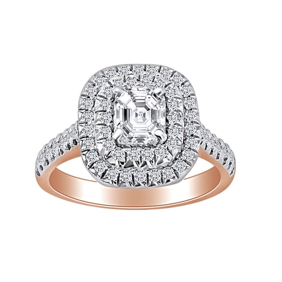 AFFY 1 1/4 Carat Cushion & Round White Natural Diamond Double Halo Engagement Ring 14k Solid Rose Gold (1.25 Cttw) Ring Size-10