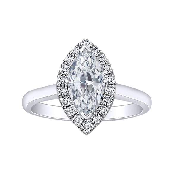 AFFY 1 1/5 Carat Marquise & Round White Natural Diamond Cluster Engagement Ring In 14k Solid White Gold (1.20 Cttw) Ring Size-8