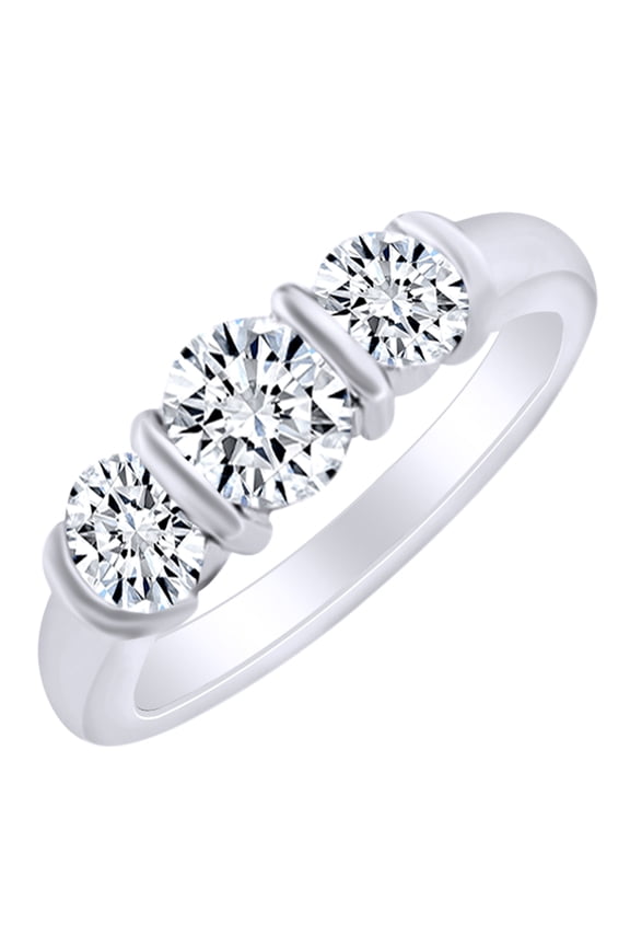1 1/5 Carat Round Cut White Natural Diamond Three Stone Bar Set Engagement Ring 14k Solid White Gold (1.2 Cttw) Ring Size-5.5