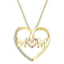 AFFY 1/10 CT Diamond Two-Tone MOM Heart Pendant Necklace 14k Yellow Gold Over 925